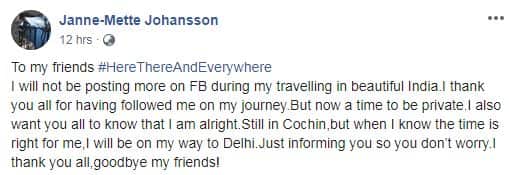 Janne-Mette Johansson took to Facebook to address the circumstances surrounding her protest activity.