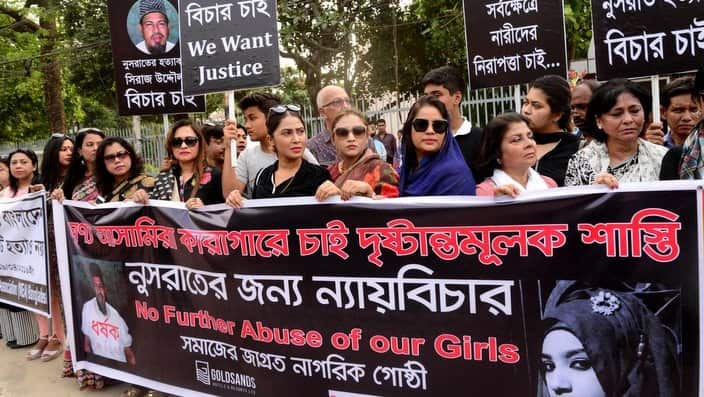 Bangladeshi women protest after Nusrat Jahan Rafi's murder.