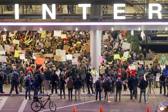 Hundreds demonstrate at the Tom Bradley International Terminal at LAX