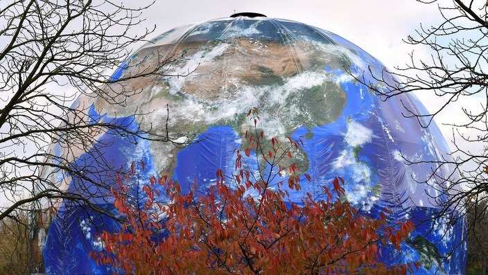 A huge globe at the site which will host the United Nations Climate Change Conference in Bonn, Germany.
