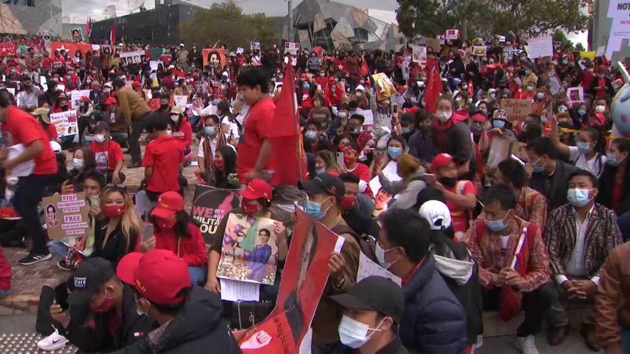 Protesters gathered in Melbourne on Saturday. 