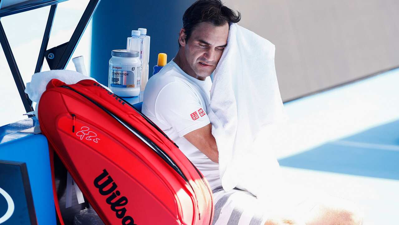 Roger Federer in action during a training session at the Australian Open in Melbourne on 9/1/19.