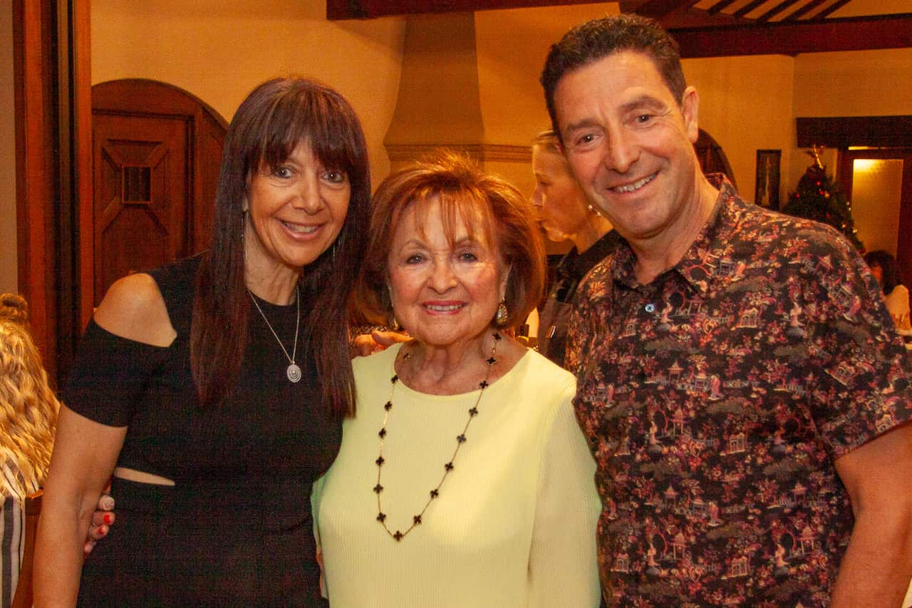 Fella Hamilton (centre) with daughter-in-law Sharon (left) and son David (right).