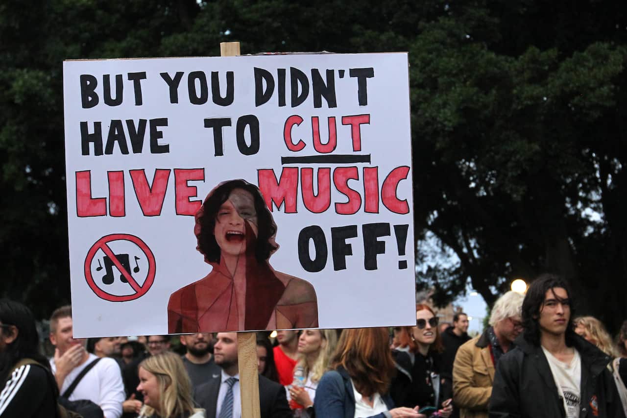 The Don't Kill Live Music Rally in February. Some music festival organisers believe they are being unfairly targeted by the government. 