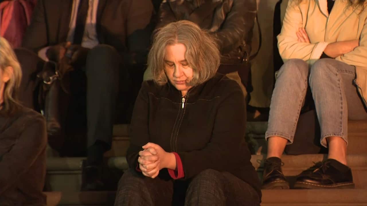 A mourner outside Victoria's Parliament House.