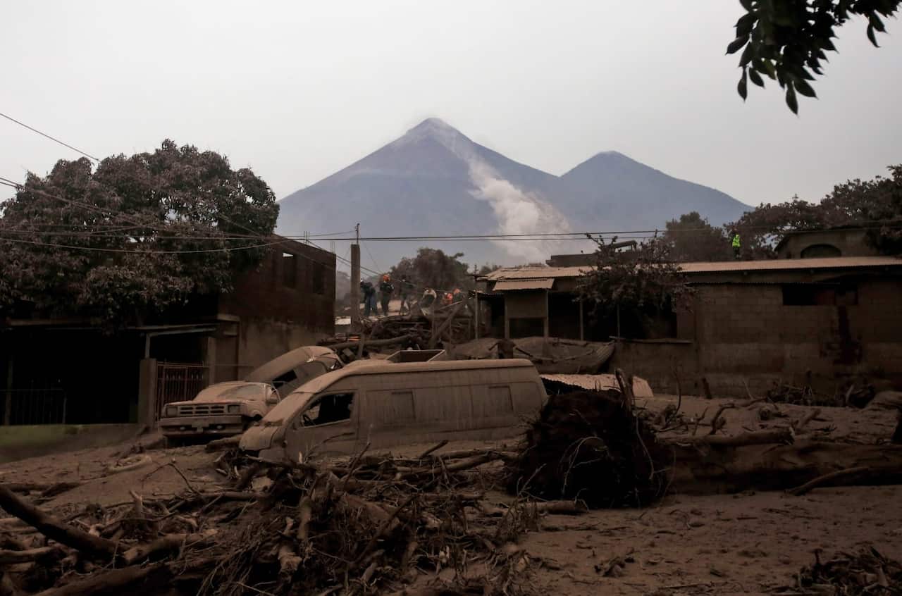 A general view of the ash covered destruction after the 03 June eruption of the Fuego volcano