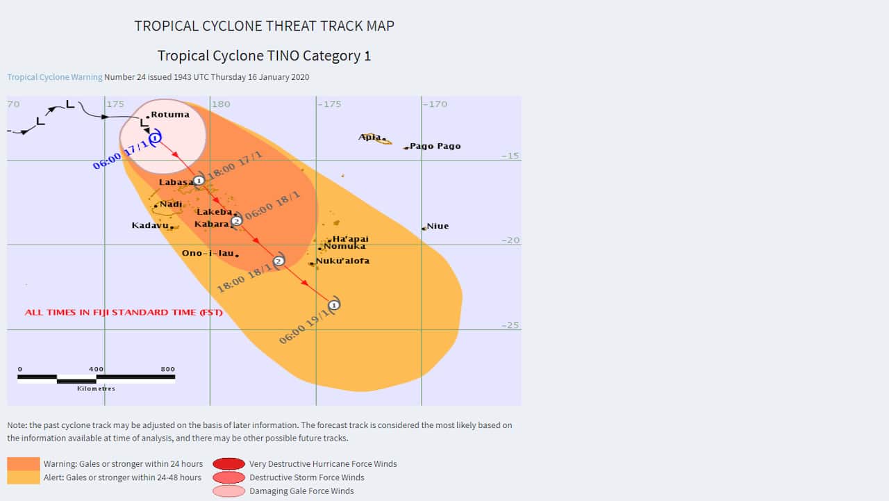 A map charts the forecast path of the cyclone as it approaches Fiji.