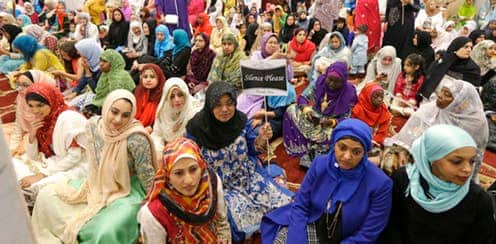 Muslim women at a prayer service at a mosque in Redmond, Washington, to mark the end of Ramadan and the start of Eid-al-Fitr in 2016.