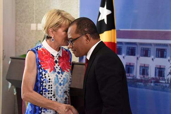 Foreign Minister Julie Bishop meets with her Timor-Leste counterpart, Dionisio Soares, in Dili in 2018. She was the first Australian government minister to visit Timor-Leste in five years. 