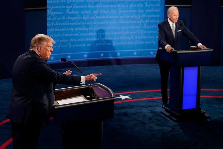 Donald Trump and Joe Biden in the first presidential debate.