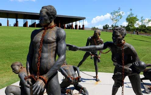 Kwame Akoto-Bamfo’s sculpture dedicated to the memory of the victims of the Transatlantic slave trade on display in Montgomery, Alabama.