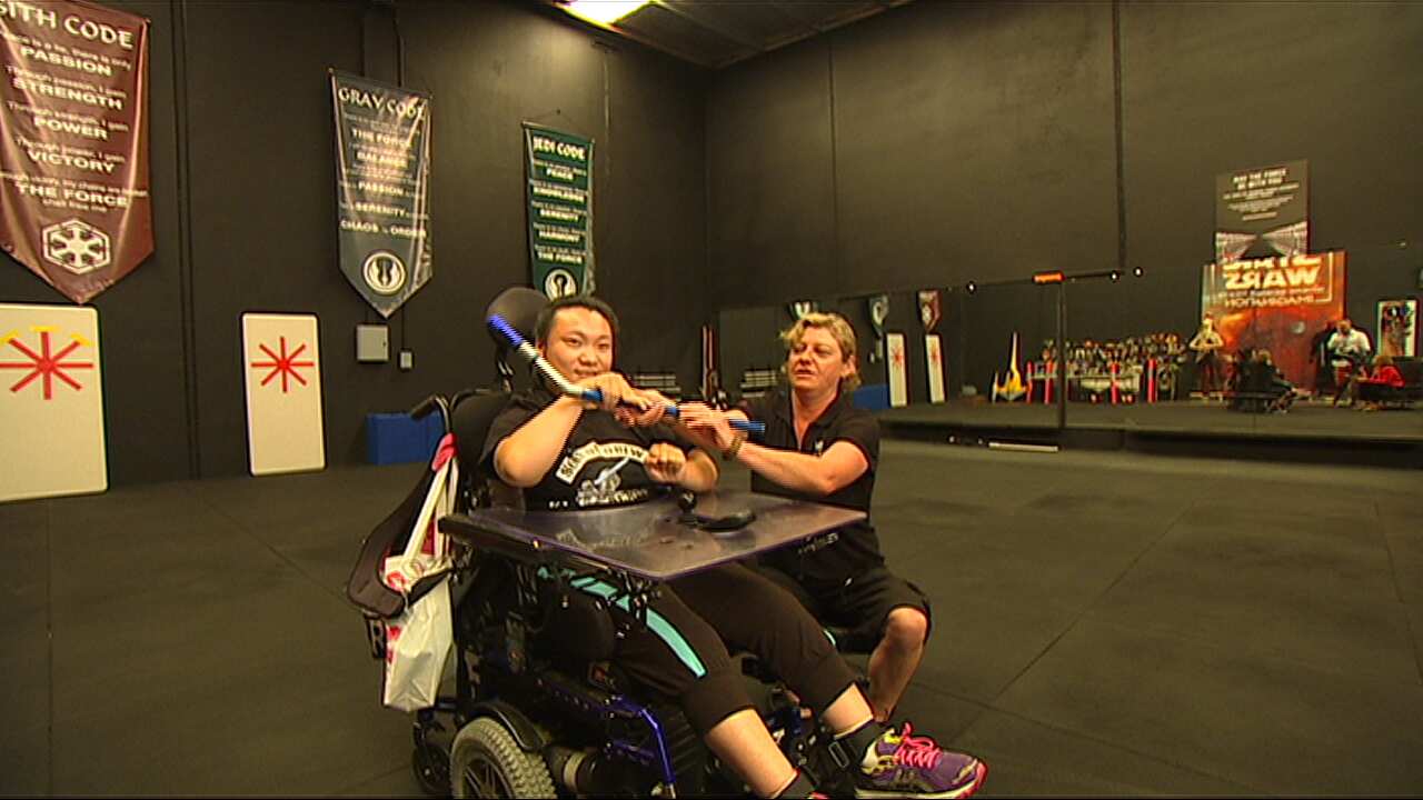 Sons of Obiwan student Fiona Tsang and Life Without Barriers worker Amanda Hancock.