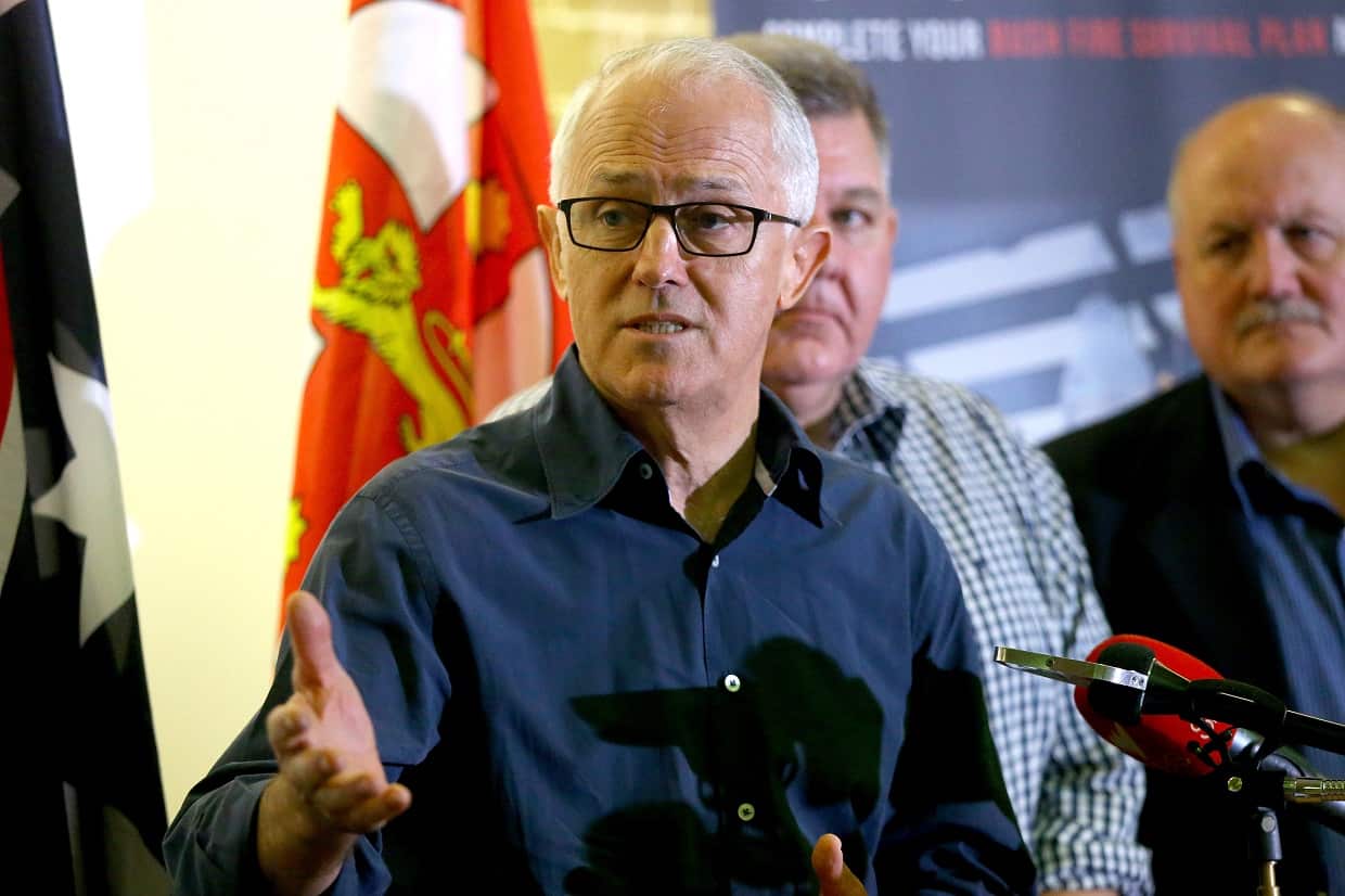Prime Minister, Malcolm Turnbull speaks during a press conference at Heathcote Fire Control Centre in Sydney on Sunday.