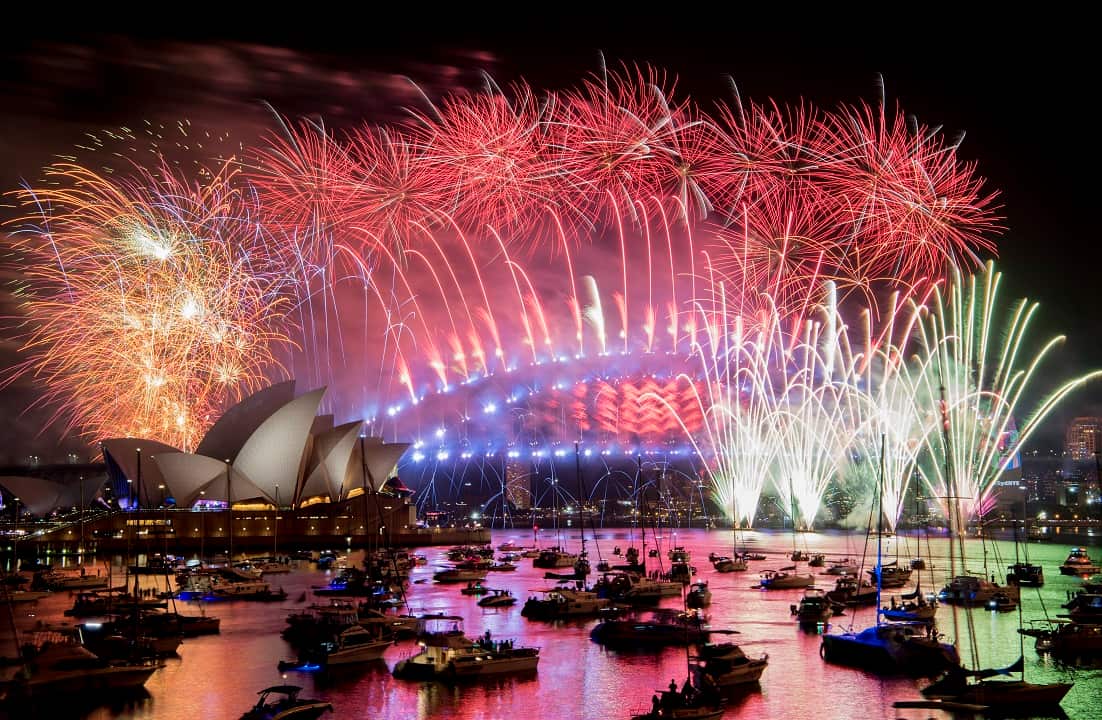 Fireworks explode over the Sydney Harbour during New Year's Eve celebrations.