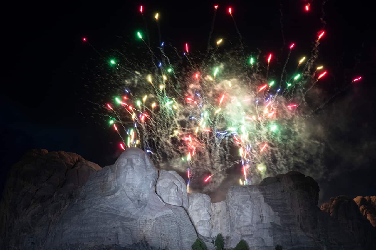 Fireworks burst at Mount Rushmore National Memorial on 3 July, 2020     