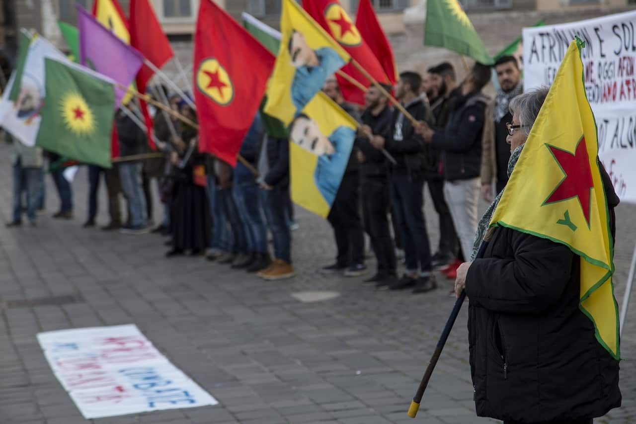 Kurdish community rally in Rome i Piazza del Popolo today against Turkey's assault on a Kurdish region of Syria Afrin. 