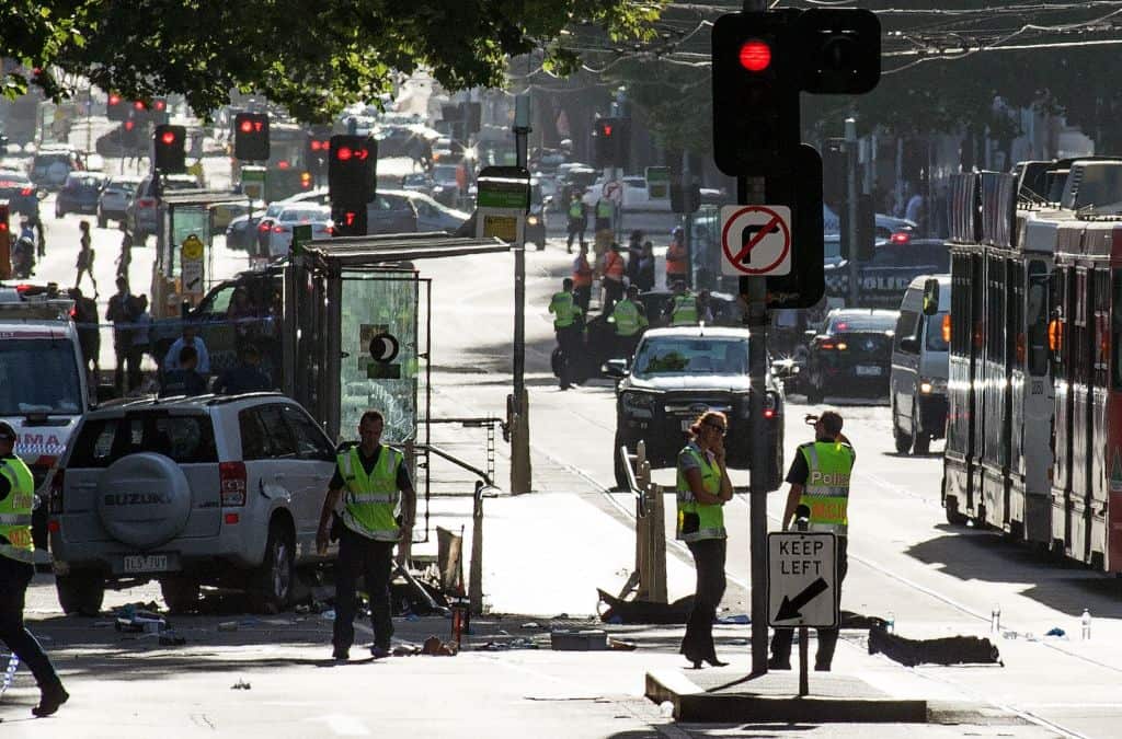 The white car that was driven to run over pedestrians in Flinders Street in Melbourne on 21 December, 2017.