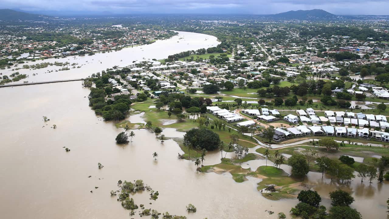 Houses inundated with flood waters are seen in Townsville, North Queensland on 5/2/19.