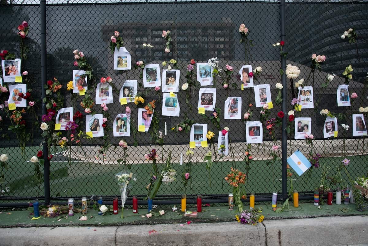 A memorial honouring those unaccounted for after a 12-storey building in Surfside, Florida.
