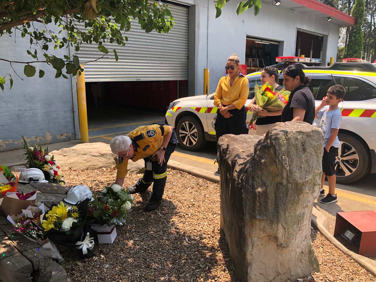 The floral tributes outside the RFS depot. 