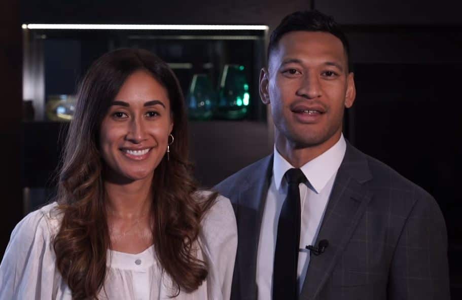 Israel Folau and his wife Maria appear in a video posted to his website.