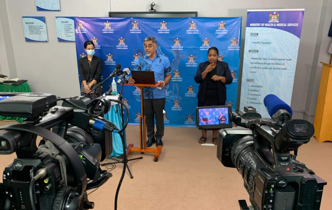 Dr James Fong addressing Fiji via live stream.