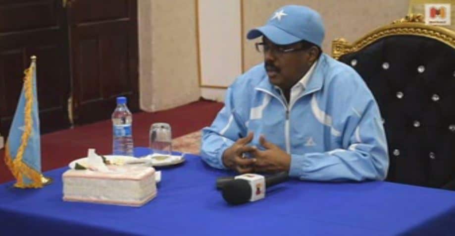 Somalian President Mohamed Abdullahi Mohamed addresses the group. 