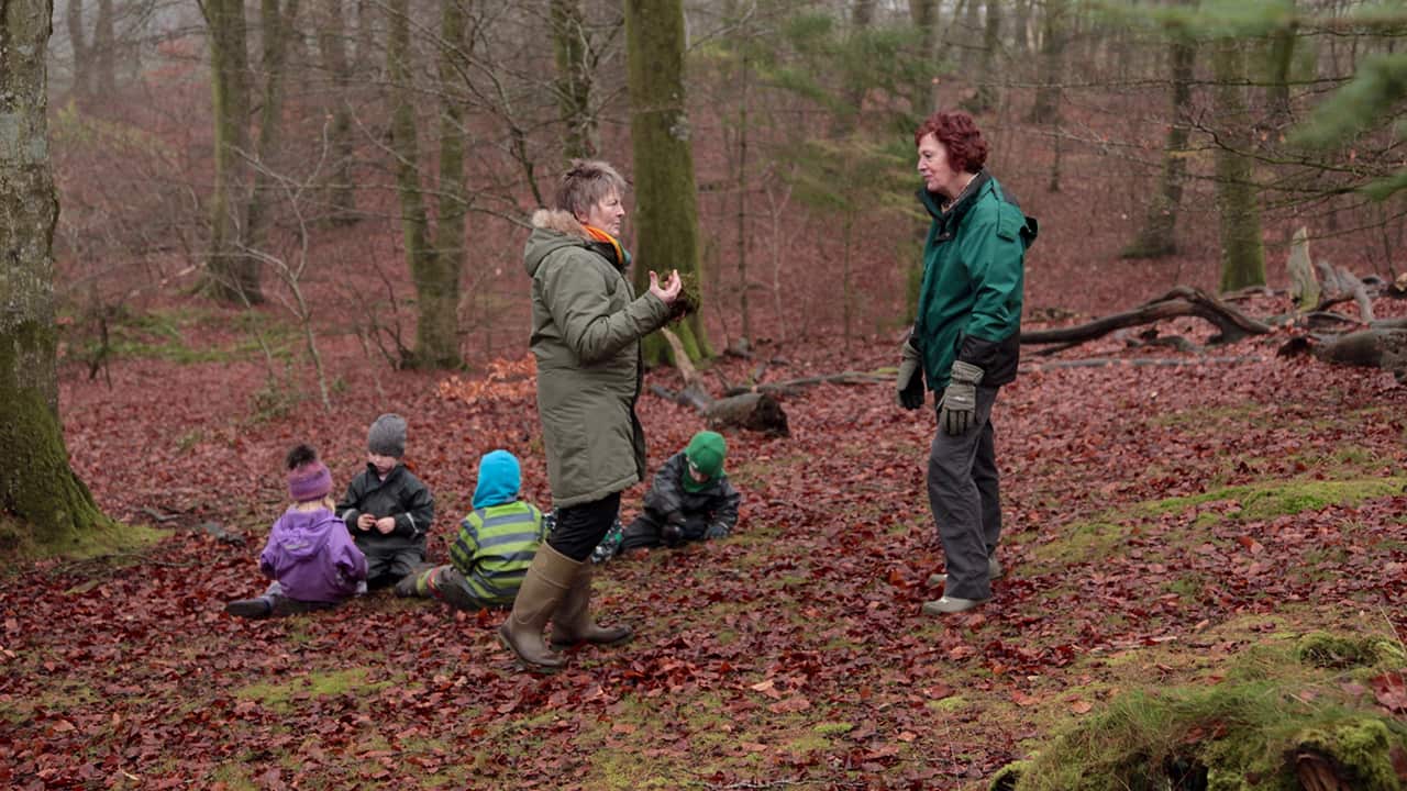 Jane Williams-Siegfredsen (right) with Bitten Pedersen, who runs a forest kindergarten outside of Viborg in Denmark.