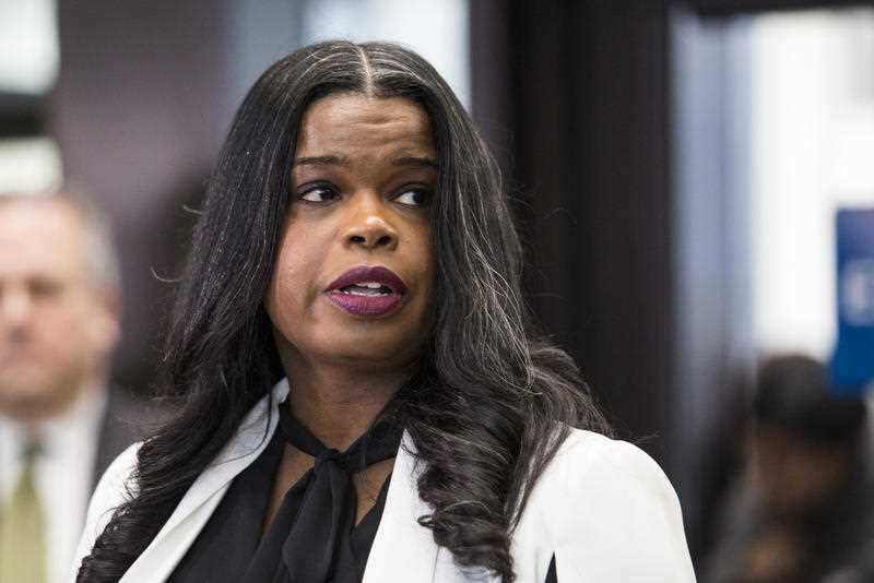 Cook County State's Attorney Kim Foxx speaks to reporters at the Leighton Criminal Courthouse after R. Kelly was ordered held on a $1 million bond.