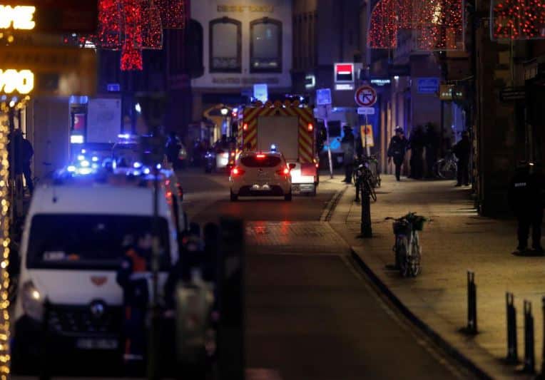 Emergency services work at the scene of the shooting in Strasbourg, France.