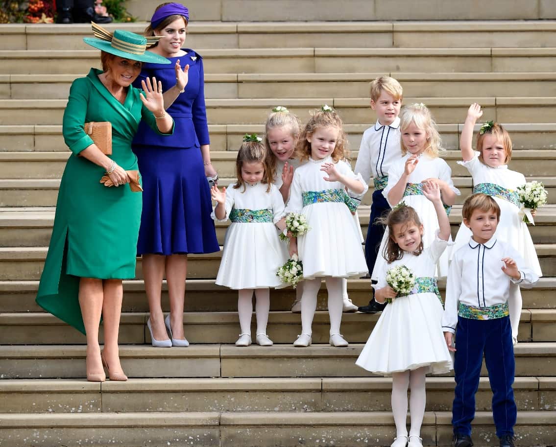 Sarah Ferguson and Princess Beatrice, the bridesmaids and page boys, including Prince George and Princess Charlotte