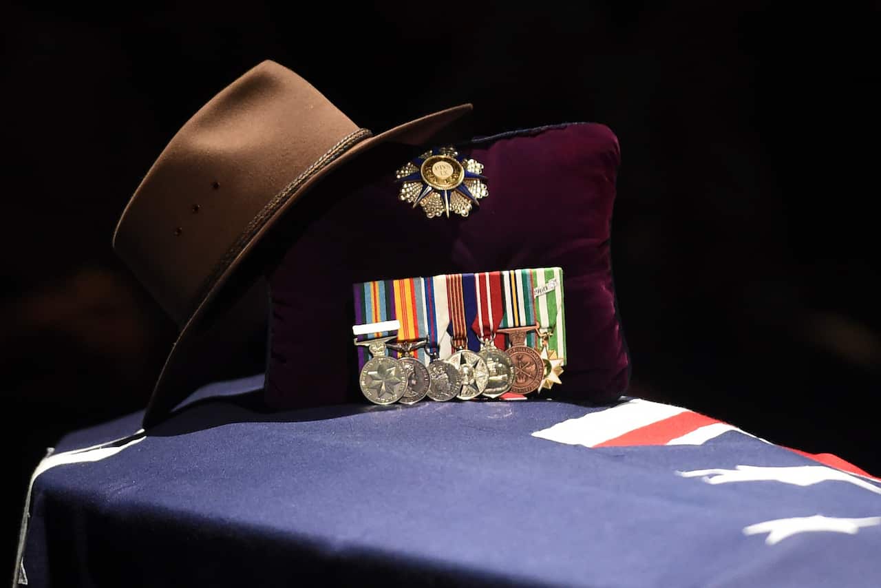 The coffin of former deputy prime minister and national party leader Timothy 'Tim' Fischer.