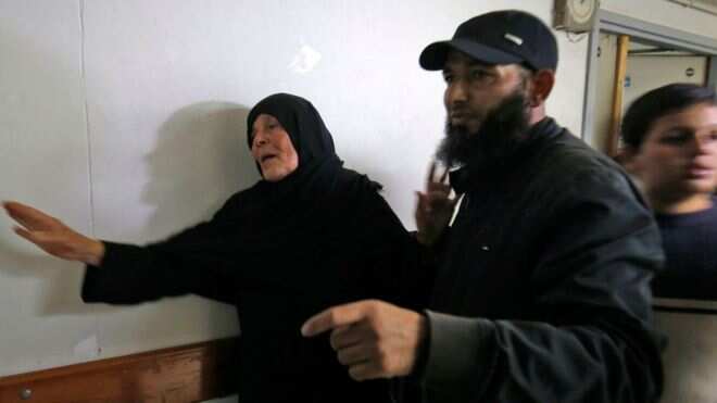 Hamas commander Nur Barakeh's mother at the morgue. 