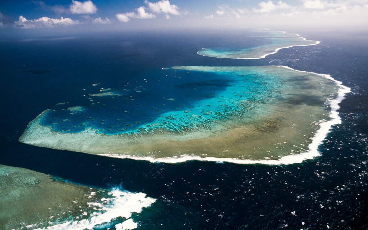 An aerial view of the Great Barrier Reef.