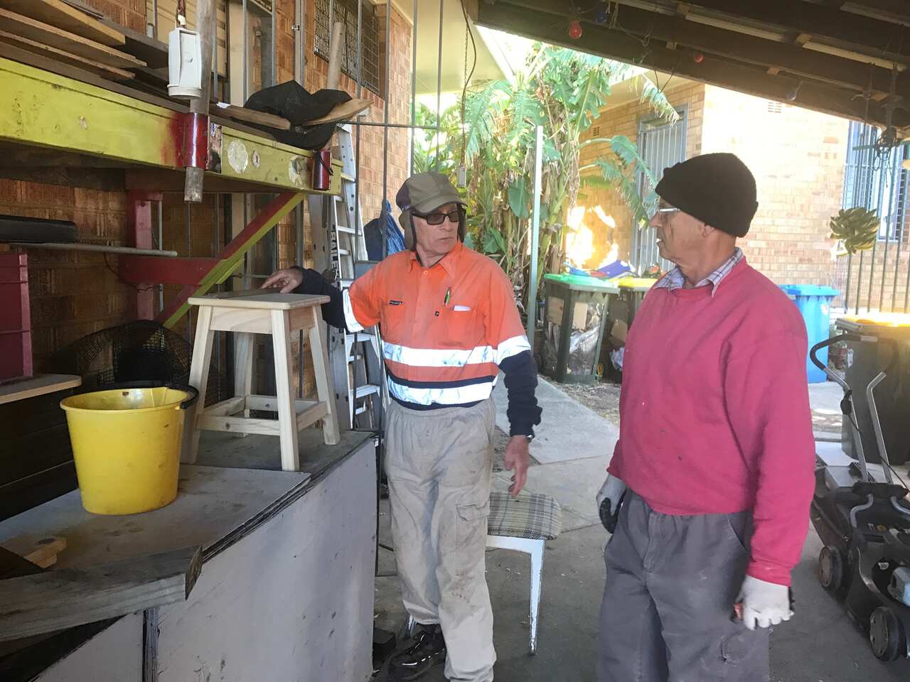 The men's shed is largely made up of Europeans who came out after World War two for jobs in the steelworks.