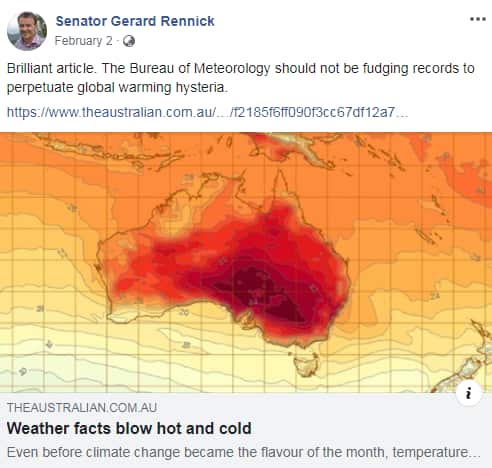 Another post by Senator Rennick sceptical of the weather bureau.