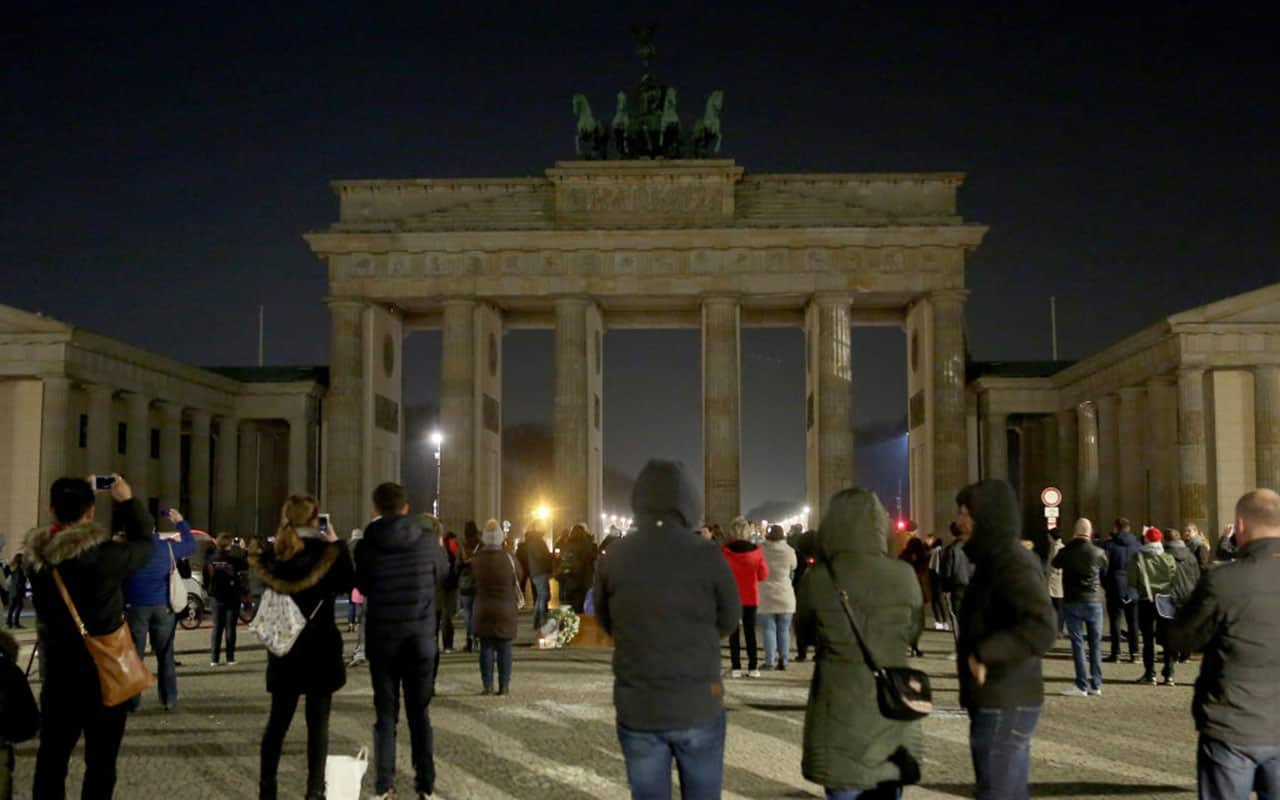The Brandenburg Gate is seen just after being unilluminated during Earth Hour 2018 on March 24, 2018 in Berlin, Germany.