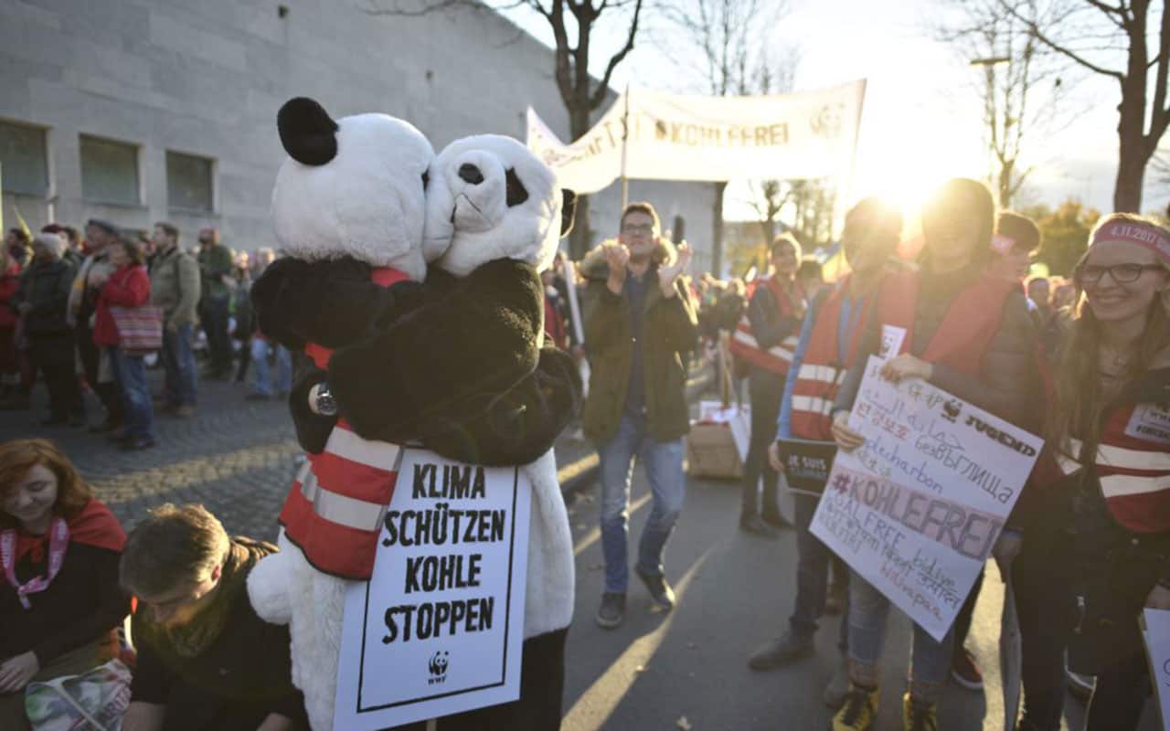 Demonstrators take part in a so-called Climate March against fossil-based energy like coal on November 4.