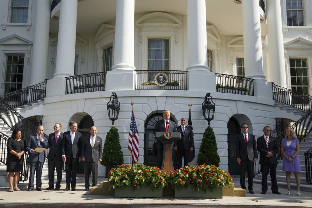 U.S. President Donald Trump speaks on the South Lawn of the White House in Washington, D.C., U.S.,