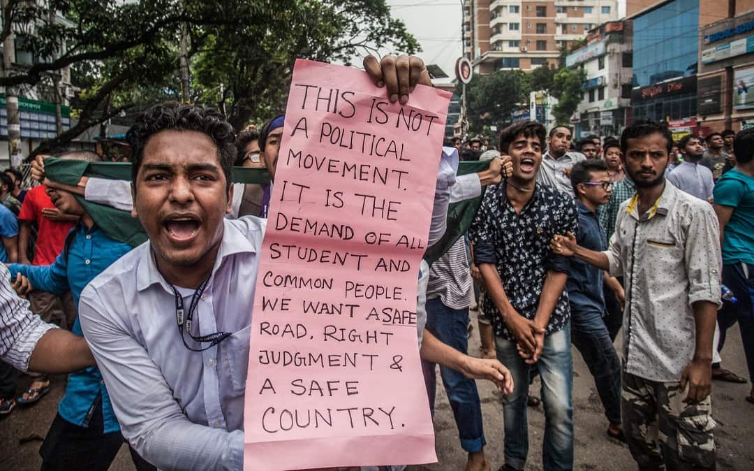 Bangladeshi students march in Dhaka on August 5