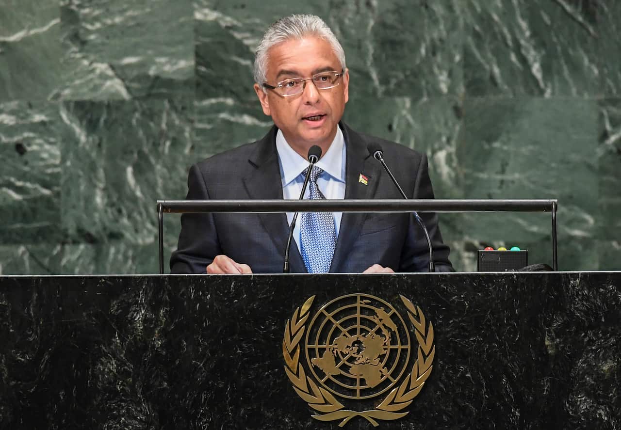 Mauritius' Prime Minister Pravind Kumar Jugnauth addresses the 73rd session of the General Assembly at the United Nations in New York on September 28, 2018. (Photo by KENA BETANCUR / AFP)        (Photo credit should read KENA BETANCUR/AFP/Getty Images)