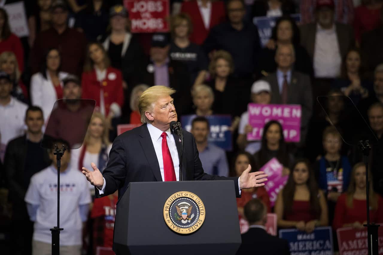 President Donald Trump addresses the crowd during a rally in support of midterm candidate Ted Cruz.