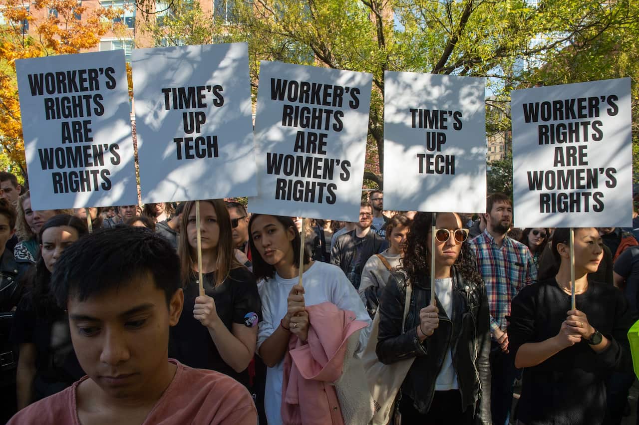 Google employees stage a walkout on November 1, 2018.
