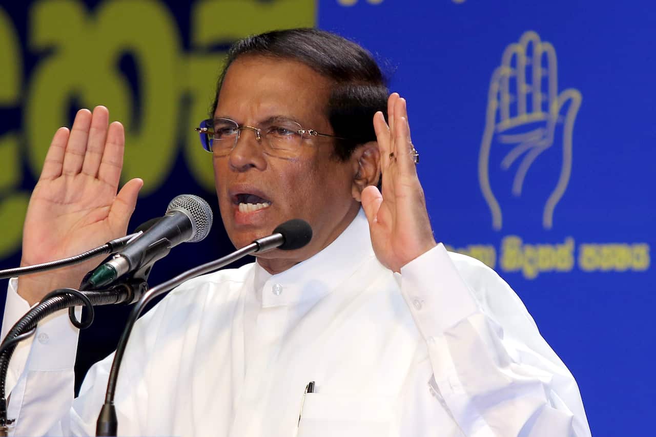 Sri Lankan president Maithripala Sirisena speaks to his supporters