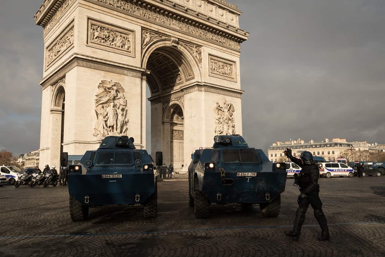 Police tanks on the streets of Paris.