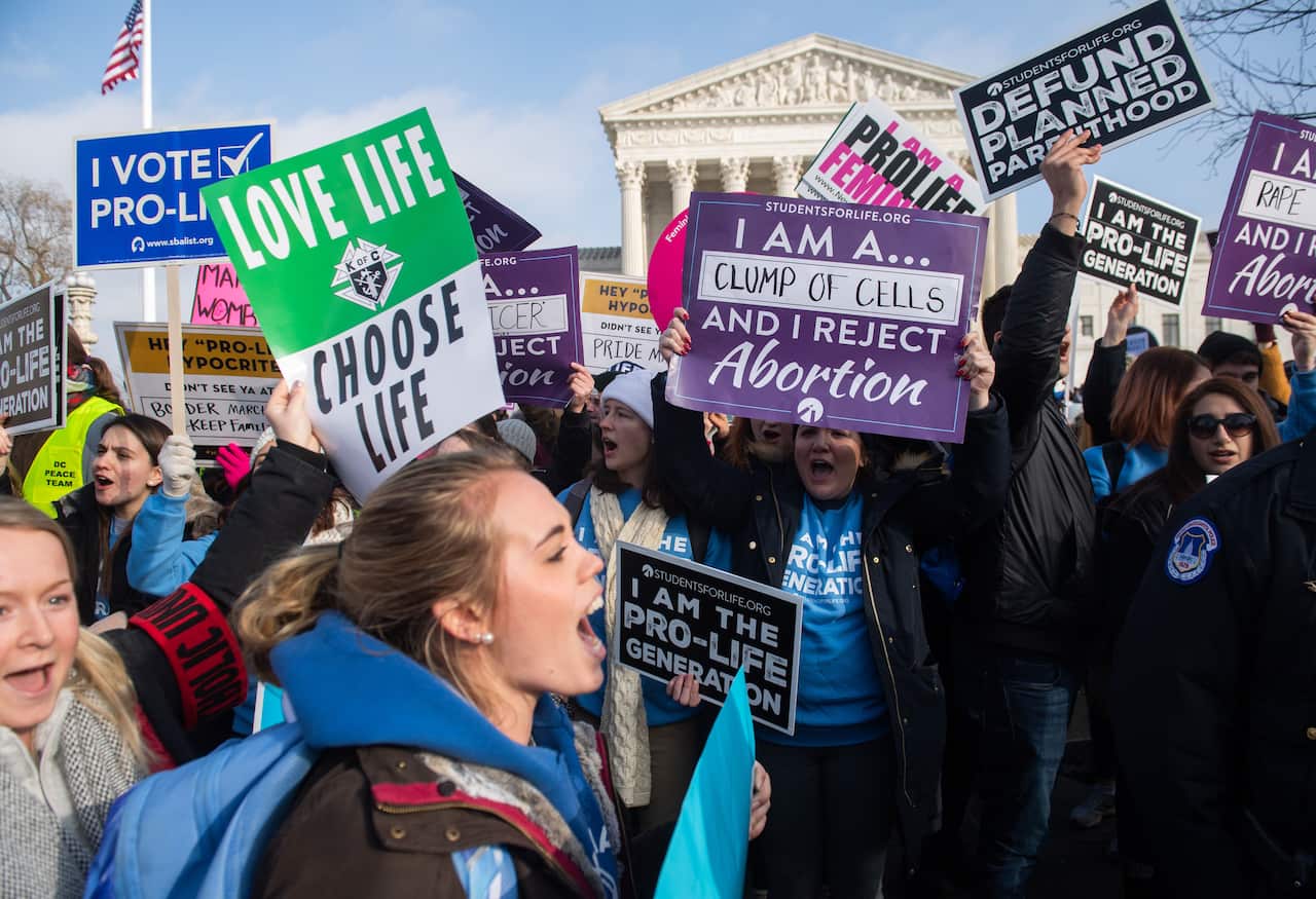 Anti-abortion activists participate in the "March for Life," marking the anniversary of 1973 Roe v. Wade, which legalized abortion in the US, January 2019.