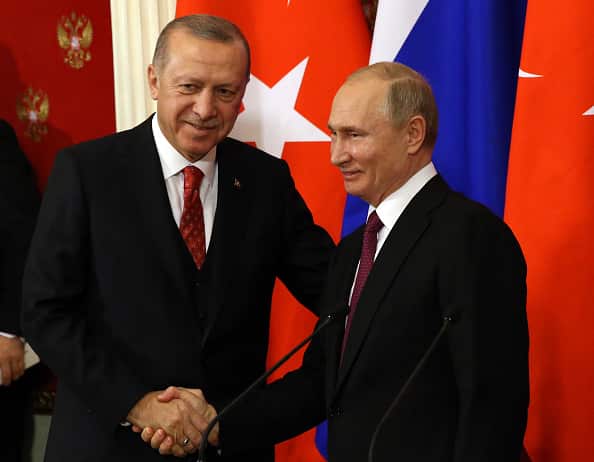 Russian President Vladimir Putin receives Turkish President Recep Tayyip Erdogan at the Kremlin