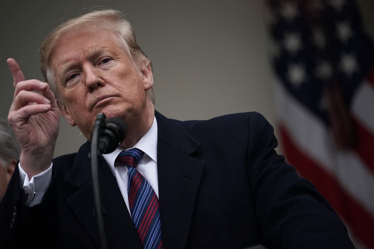President Donald Trump speaks in the Rose Garden of the White House.