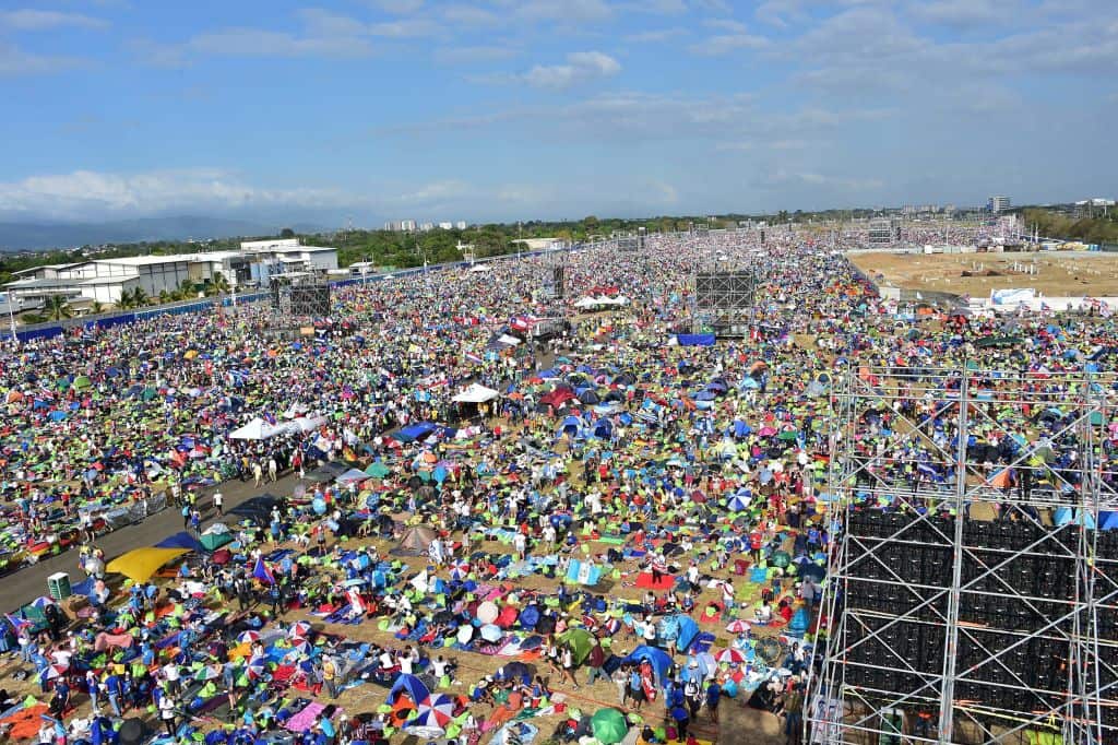 Pilgrims gather to wait for Pope Francis to arrive at World Youth Day in Panama