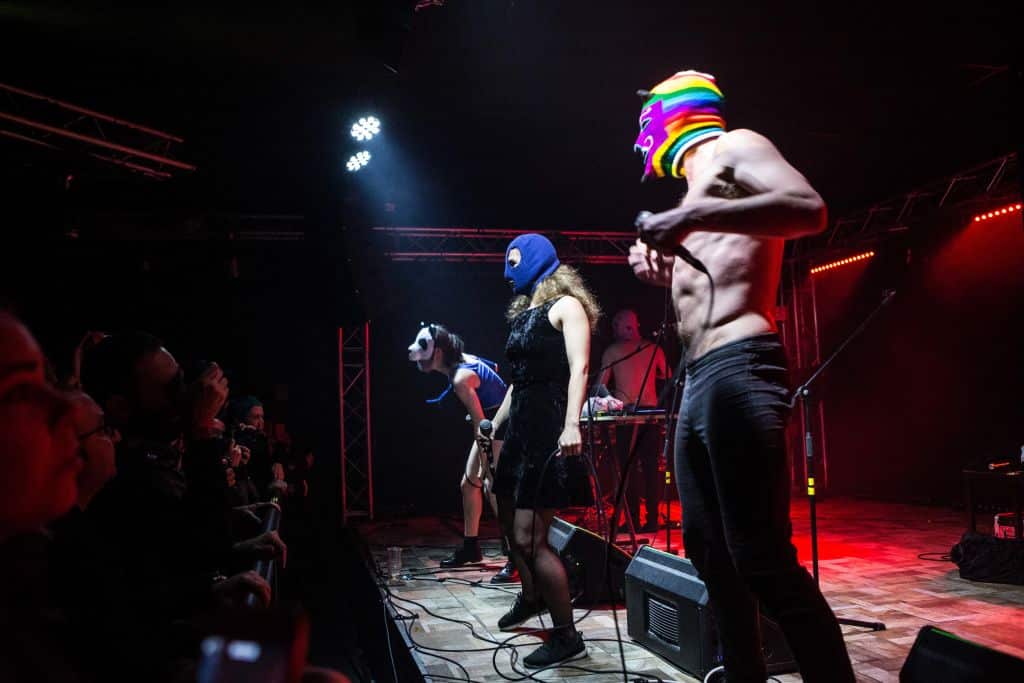 The russian punk group Pussy Riot performing live at Legend Club in Milan, Italy.